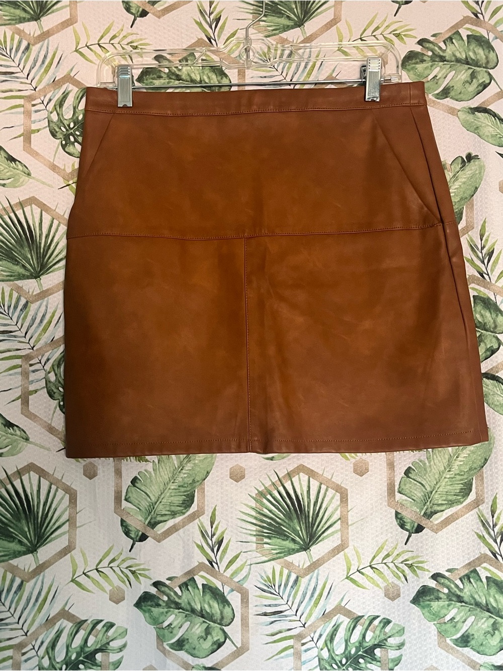 Shinestar Cognac Faux-Leather Mini Skirt